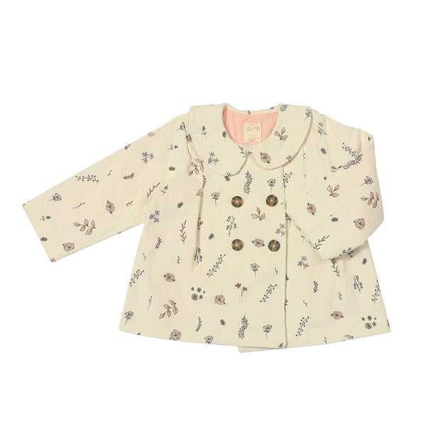 cord jacket with double breasted buttons and peter pan collar cream floral print