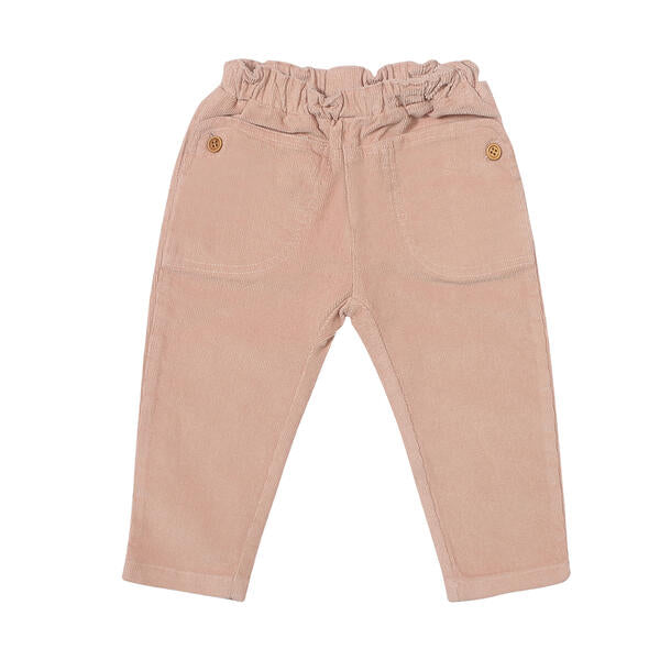 pink cord pants with patch pockets and button detail 