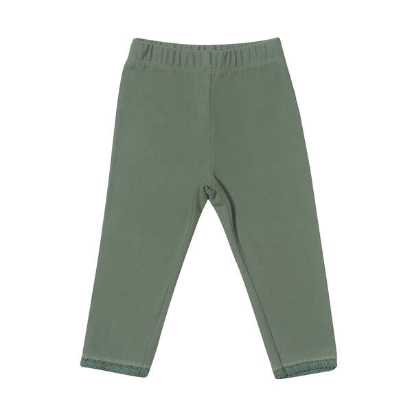 leggings in green color with elasticated waist and ankle trim