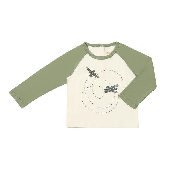 raglan style long sleeve tee with airplane print