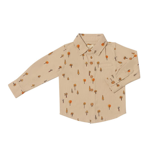 tree print long sleeved shirt buttons down the front and on cuffs