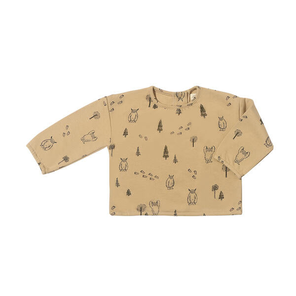  sweat top in beige with yeti print back opening 